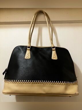 Two-Tone Black and Beige Structured Tote